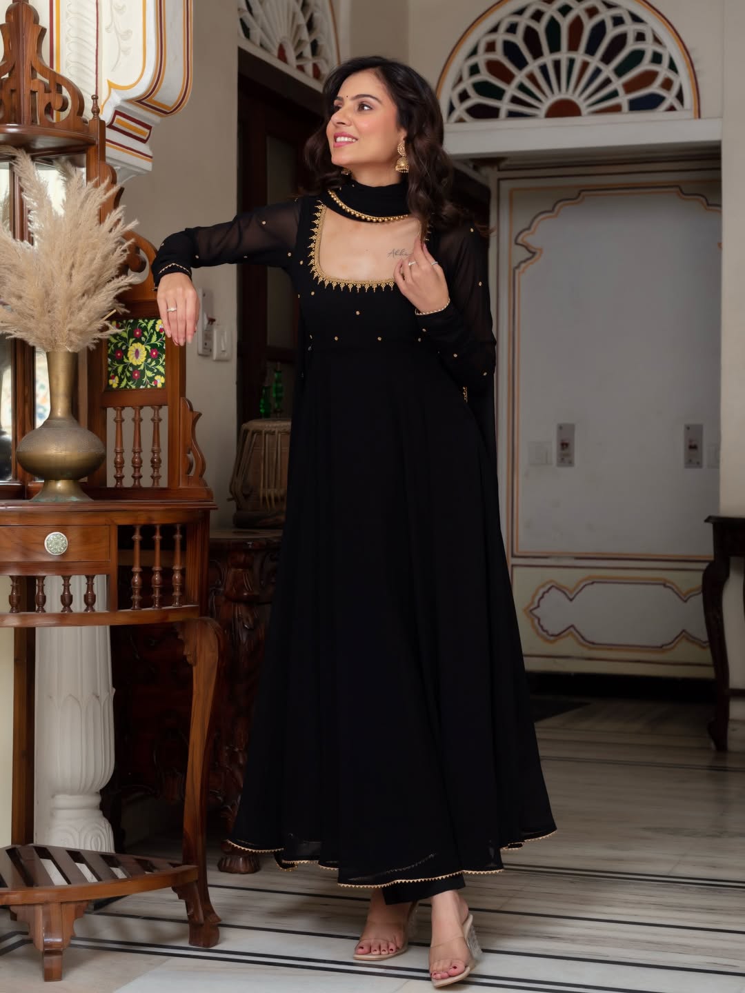 Yash Enterprise Black Blooming Silk Party Wear Embroidery Suit Set - Distacart