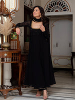 Thumbnail for Yash Enterprise Black Blooming Silk Party Wear Embroidery Suit Set - Distacart
