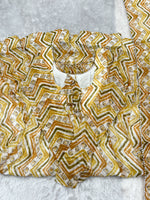 Thumbnail for Lorenvalley Fashion Yellow Pure Faux Georgette Zigzag Print Fully Flair Anarkali Pant With Dupatta - Yellow - Distacart