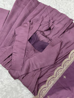Thumbnail for Lorenvalley Fashion Mauve Pure Roman Silk Chanderi Fabric Fully Flared Anarkali Pant With Dupatta Set - Mauve - Distacart