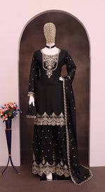 Thumbnail for Evanik Black Chiffon with Embroidery Sequence, Thread Work Palazzo Set