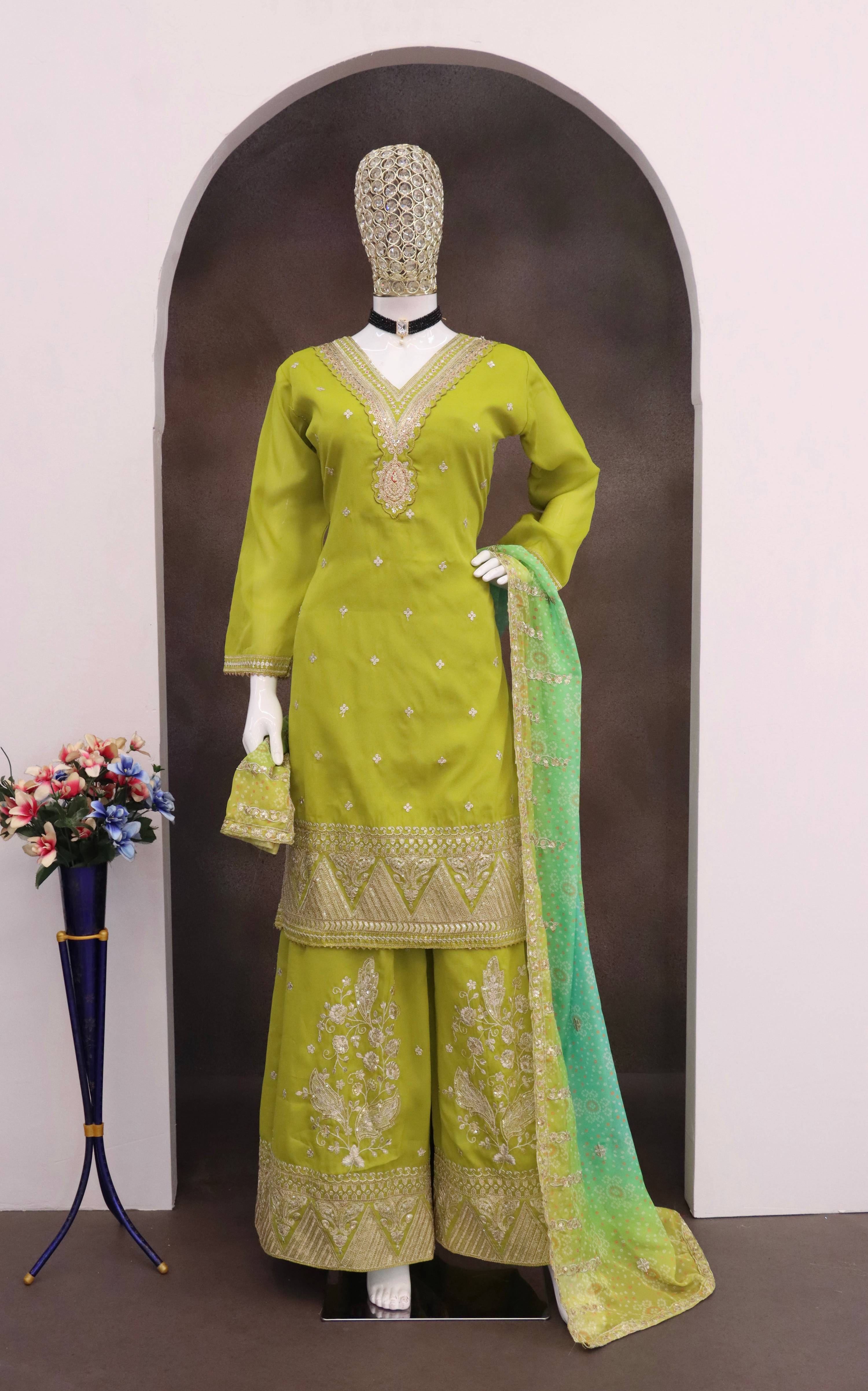 Evanik Party Wear Cosmos Silk With Sequins Embroidered Work Palazzo Set