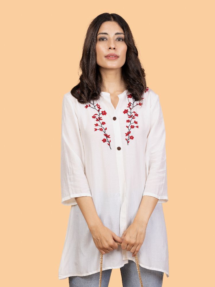 Gharana India Pure Muslin Chikankari Top With Intricate Floral Embroidery