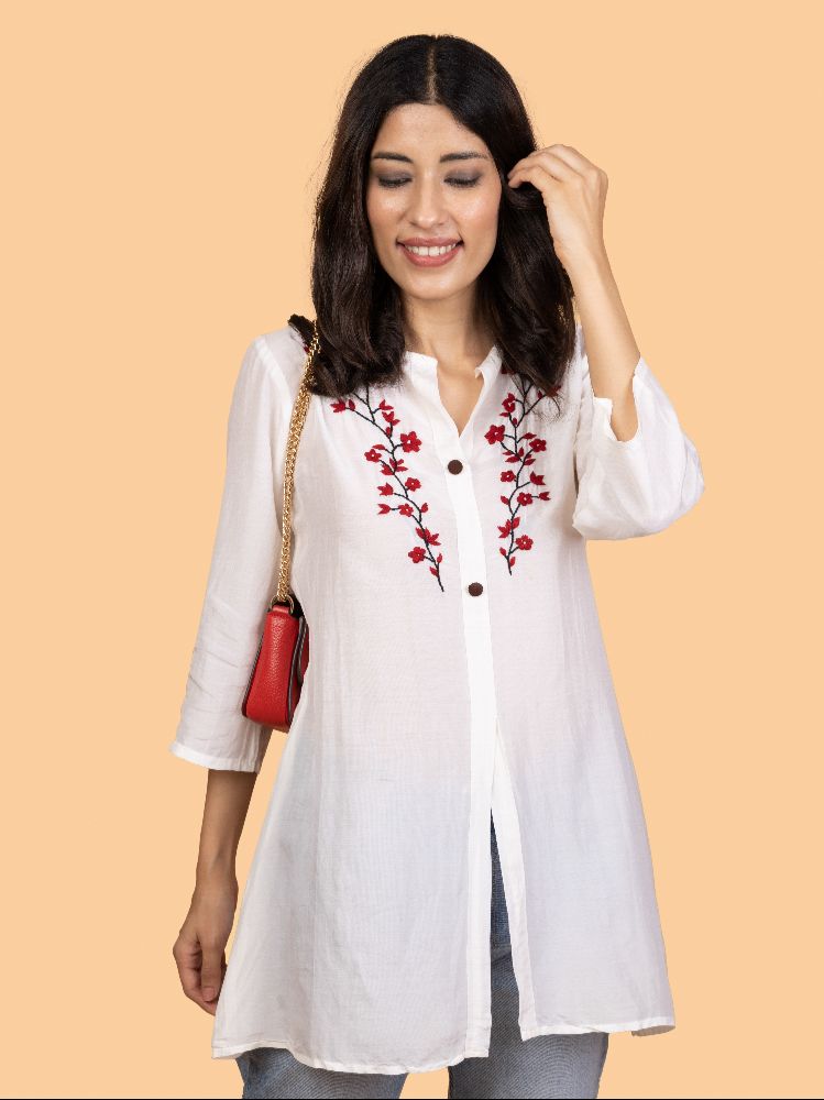 Gharana India Pure Muslin Chikankari Top With Intricate Floral Embroidery