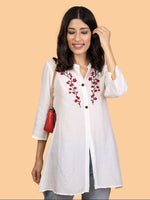 Thumbnail for Gharana India Pure Muslin Chikankari Top With Intricate Floral Embroidery