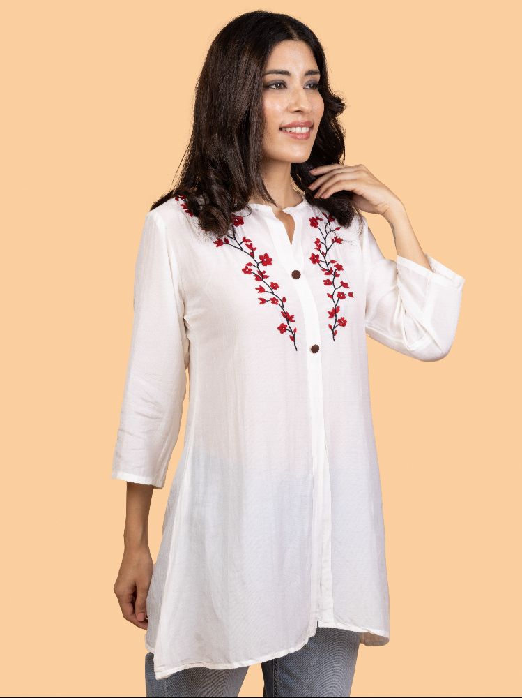 Gharana India Pure Muslin Chikankari Top With Intricate Floral Embroidery