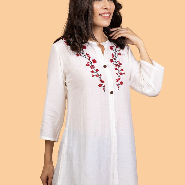 Gharana India Pure Muslin Chikankari Top With Intricate Floral Embroidery