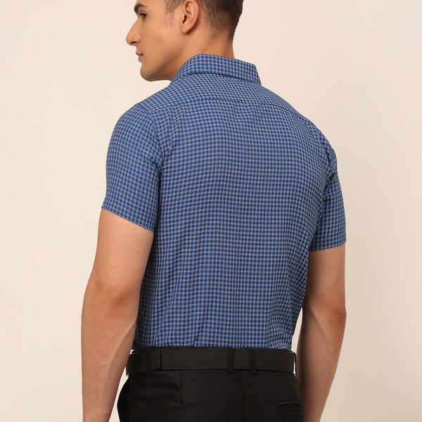 Jainish Men's Mens Brought Checked Formal shirts - Blue - Distacart