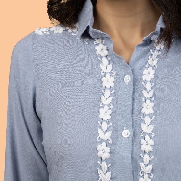 Gharana India Rayon Grey Coloured Chikankari Shirt Top