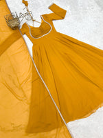Thumbnail for Evanik Yellow Georgette Plain Fully Flair Gown Dupatta - Distacart