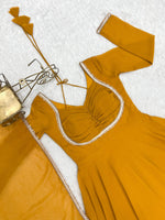 Thumbnail for Evanik Yellow Georgette Plain Fully Flair Gown Dupatta - Distacart