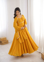 Thumbnail for Evanik Yellow Georgette Plain Fully Flair Gown Dupatta - Distacart