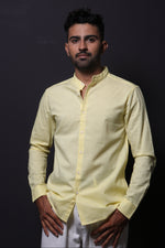 Thumbnail for Jonesburg Yellow Slub Mandarin Collar Slim Fit Shirt