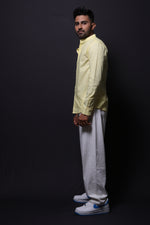 Thumbnail for Jonesburg Yellow Slub Mandarin Collar Slim Fit Shirt