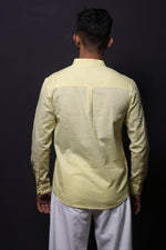 Thumbnail for Jonesburg Yellow Slub Mandarin Collar Slim Fit Shirt