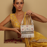 Thumbnail for New Stylish Partywear Floral Beaded White Sling Bag for Womens by House of Ree - Distacart
