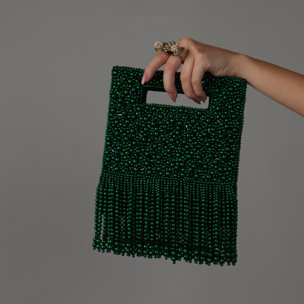 New Stylish Partywear Green Pearl Studded Sling Bag for Womens by House of Ree - Distacart