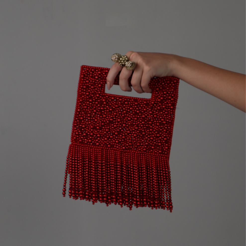 New Stylish Partywear Red Pearl Studded Sling Bag for Womens by House of Ree - Distacart