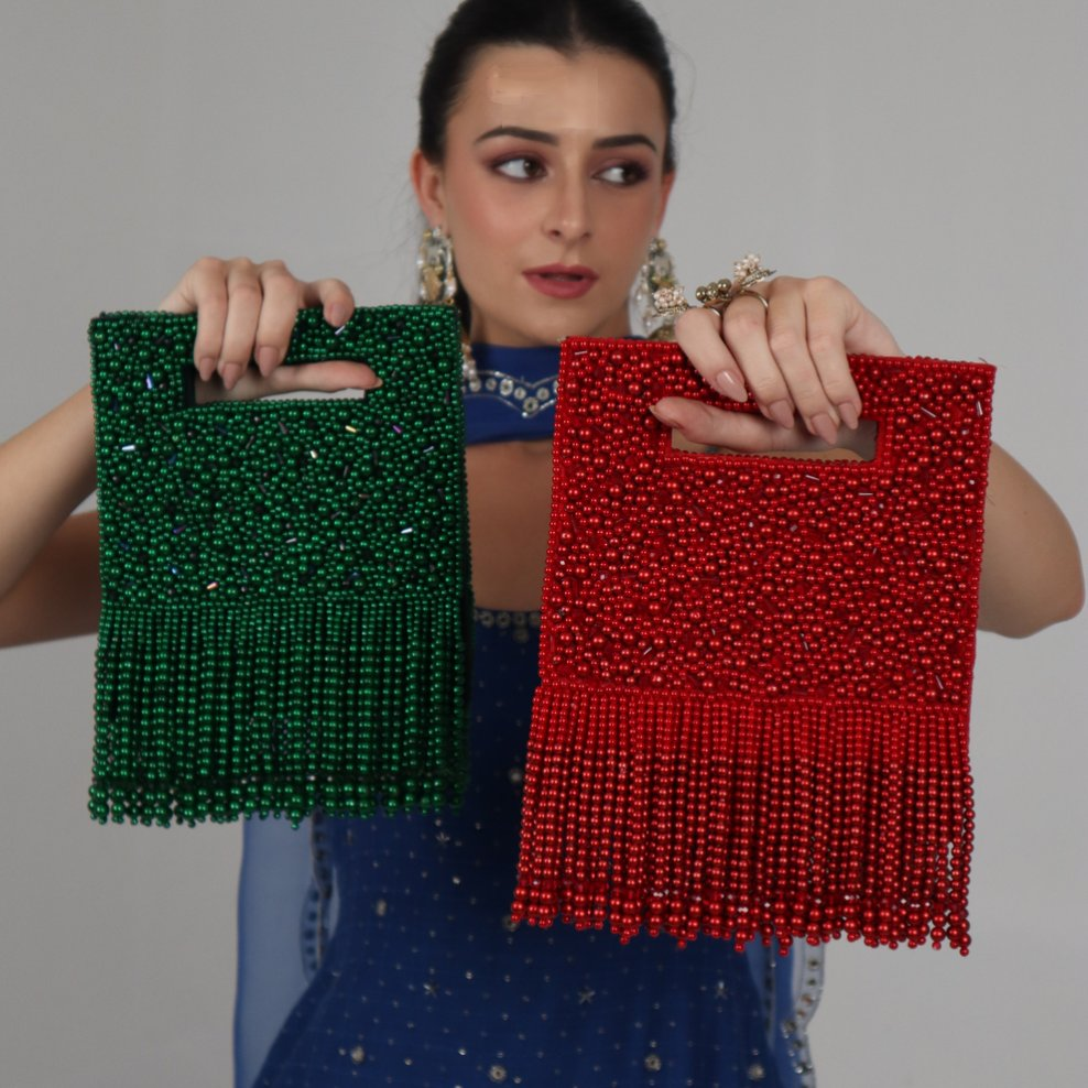 New Stylish Partywear Green Pearl Studded Sling Bag for Womens by House of Ree - Distacart