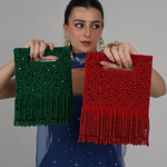Thumbnail for New Stylish Partywear Green Pearl Studded Sling Bag for Womens by House of Ree - Distacart