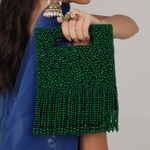 Thumbnail for New Stylish Partywear Green Pearl Studded Sling Bag for Womens by House of Ree - Distacart