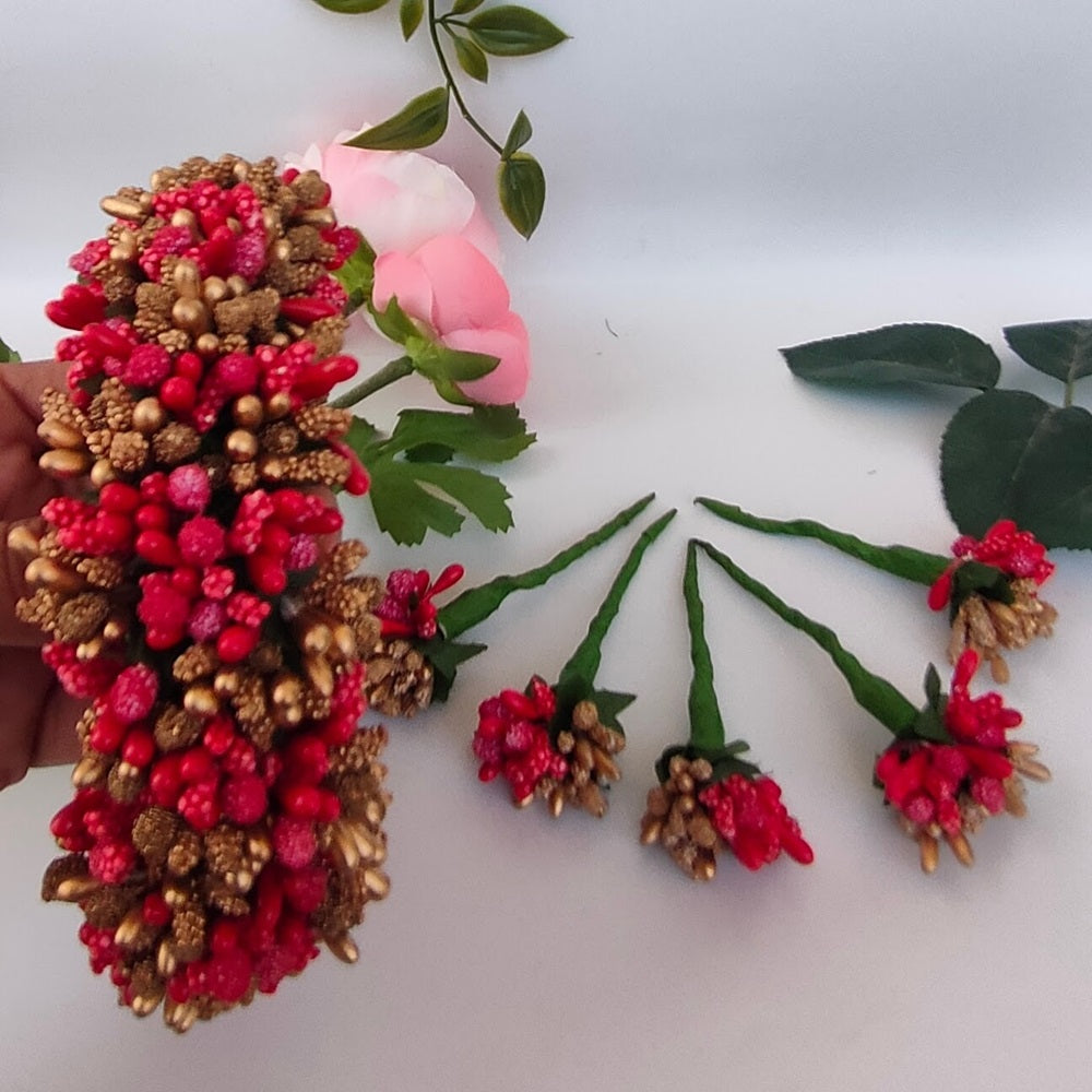 Red & Gold Bridal Hair Gajra with Brooches - Distacart