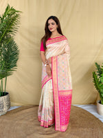 Thumbnail for Mameraa Sarees Ivory Soft Silk Saree With Multi Thread Zari Contrast Border And Pallu-Ivory - Dista