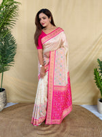 Thumbnail for Mameraa Sarees Ivory Soft Silk Saree With Multi Thread Zari Contrast Border And Pallu-Ivory - Dista