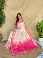Thumbnail for Mameraa Sarees Ivory Soft Silk Saree With Multi Thread Zari Contrast Border And Pallu-Ivory - Dista