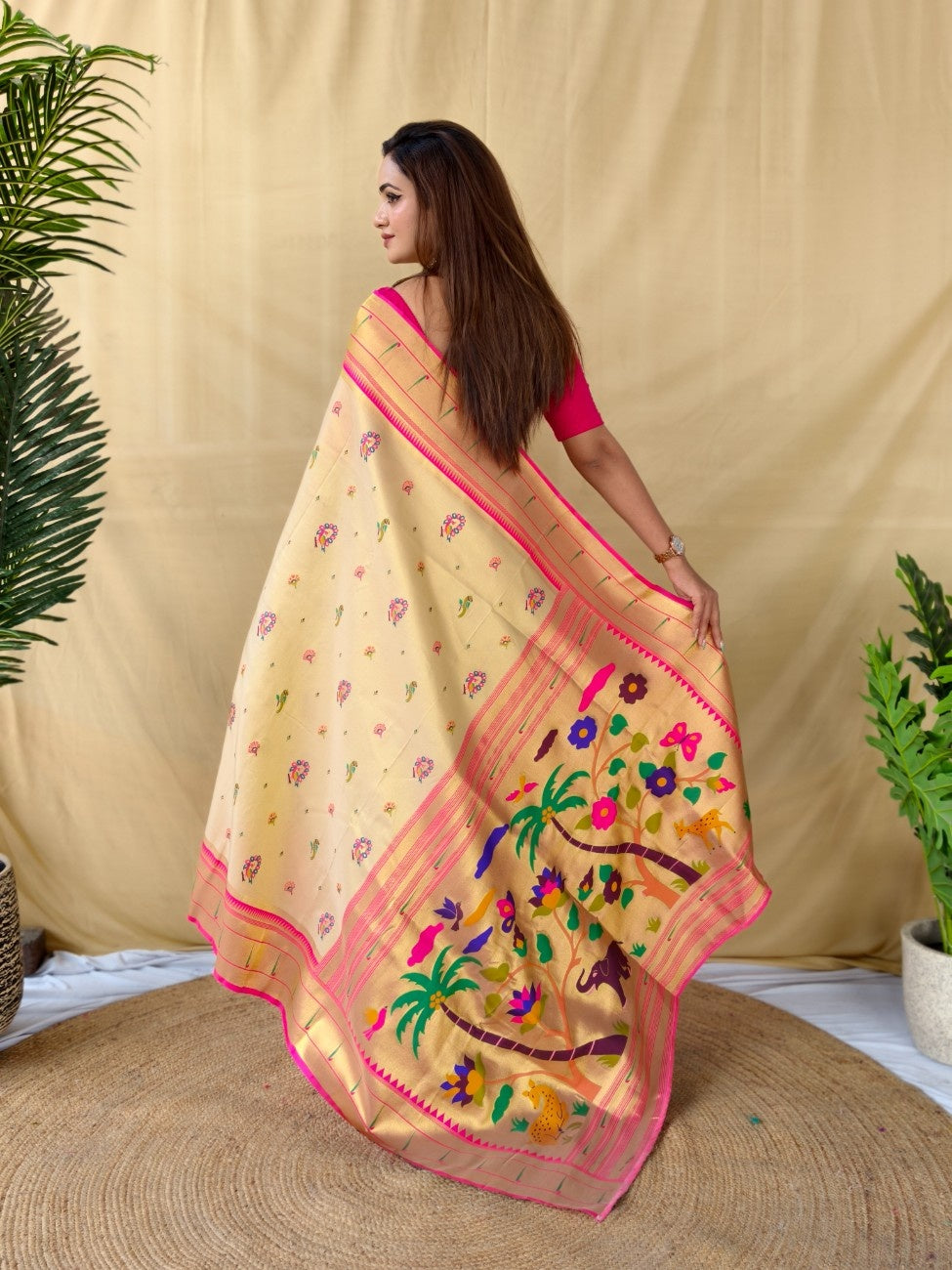 Mameraa Sarees Cream Elegant Tissue Silk Saree-Ivory - Dista
