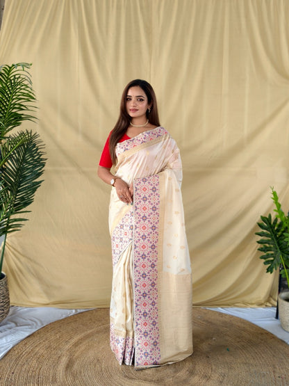 Mameraa Sarees Elegant Ivory Soft Silk Saree-Ivory - Dista