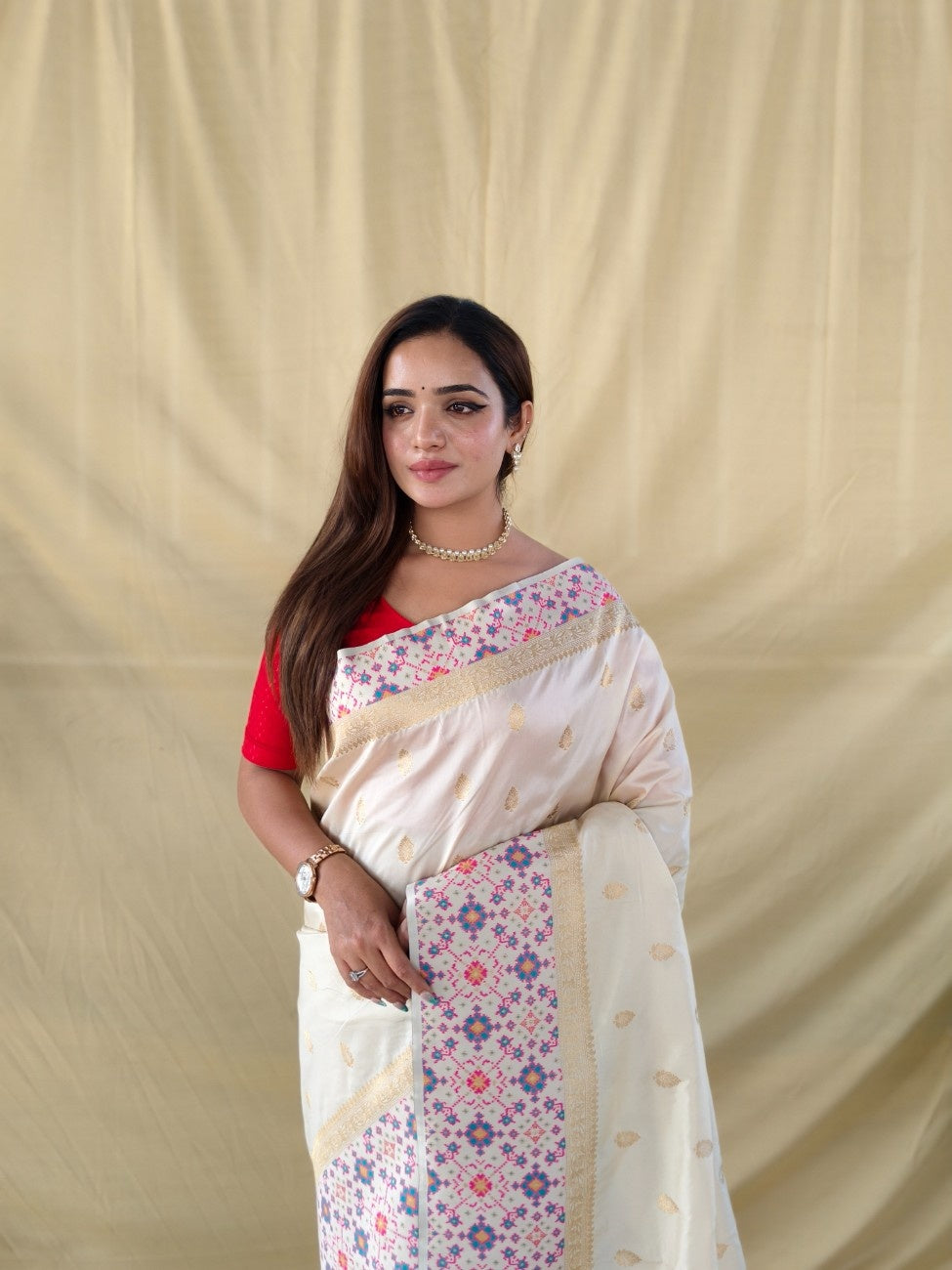 Mameraa Sarees Elegant Ivory Soft Silk Saree-Ivory - Dista