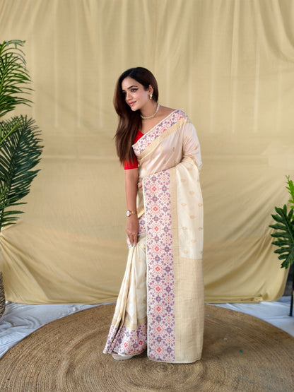 Mameraa Sarees Elegant Ivory Soft Silk Saree-Ivory - Dista