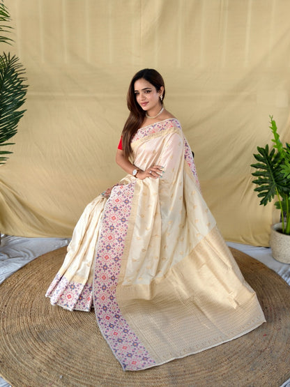 Mameraa Sarees Elegant Ivory Soft Silk Saree-Ivory - Dista