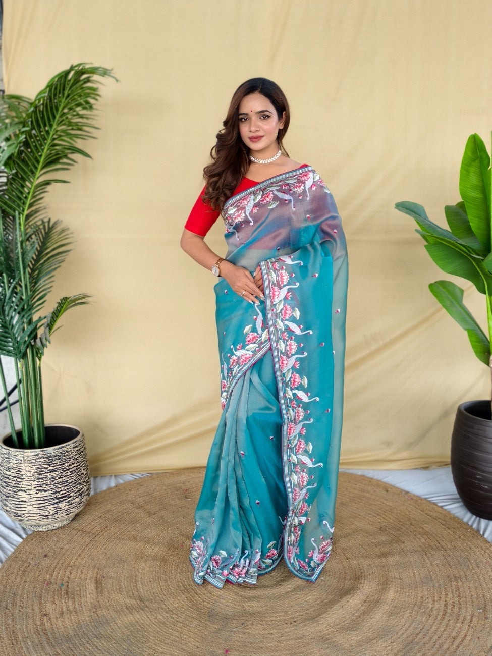 Mameraa Sarees Sky Blue Royal Gabbana Silk Saree Woven In A Shiny Dual-Tone Finish-Sky_Blue - Dista