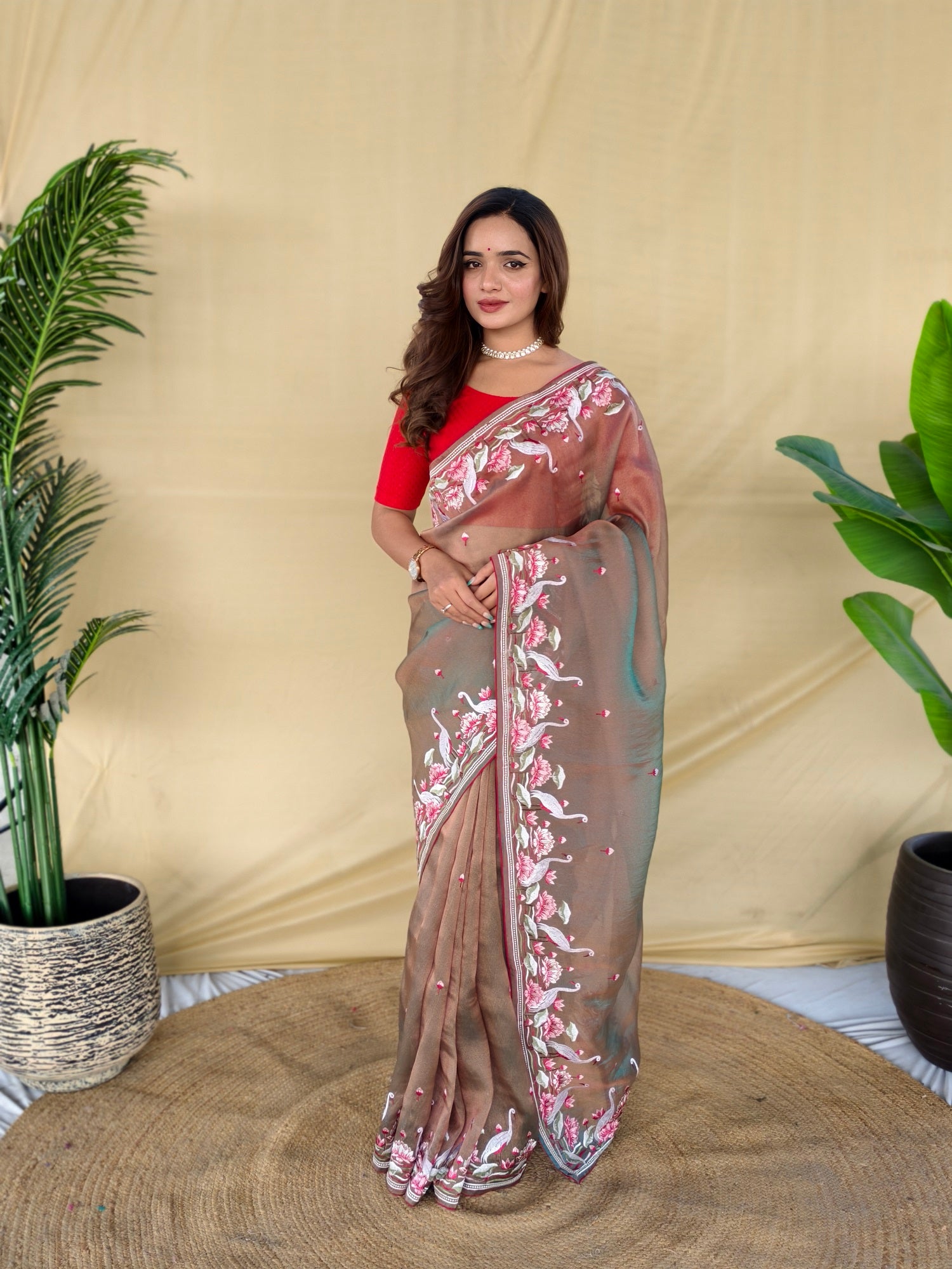 Mameraa Sarees Brown Royal Gabbana Silk Saree Woven In A Shiny Dual-Tone Finish-Brown - Dista