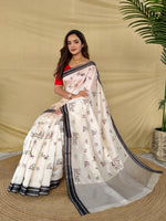 Thumbnail for Mameraa Sarees White Heritage With A Royal Touch Tussar Silk Saree-White - Dista