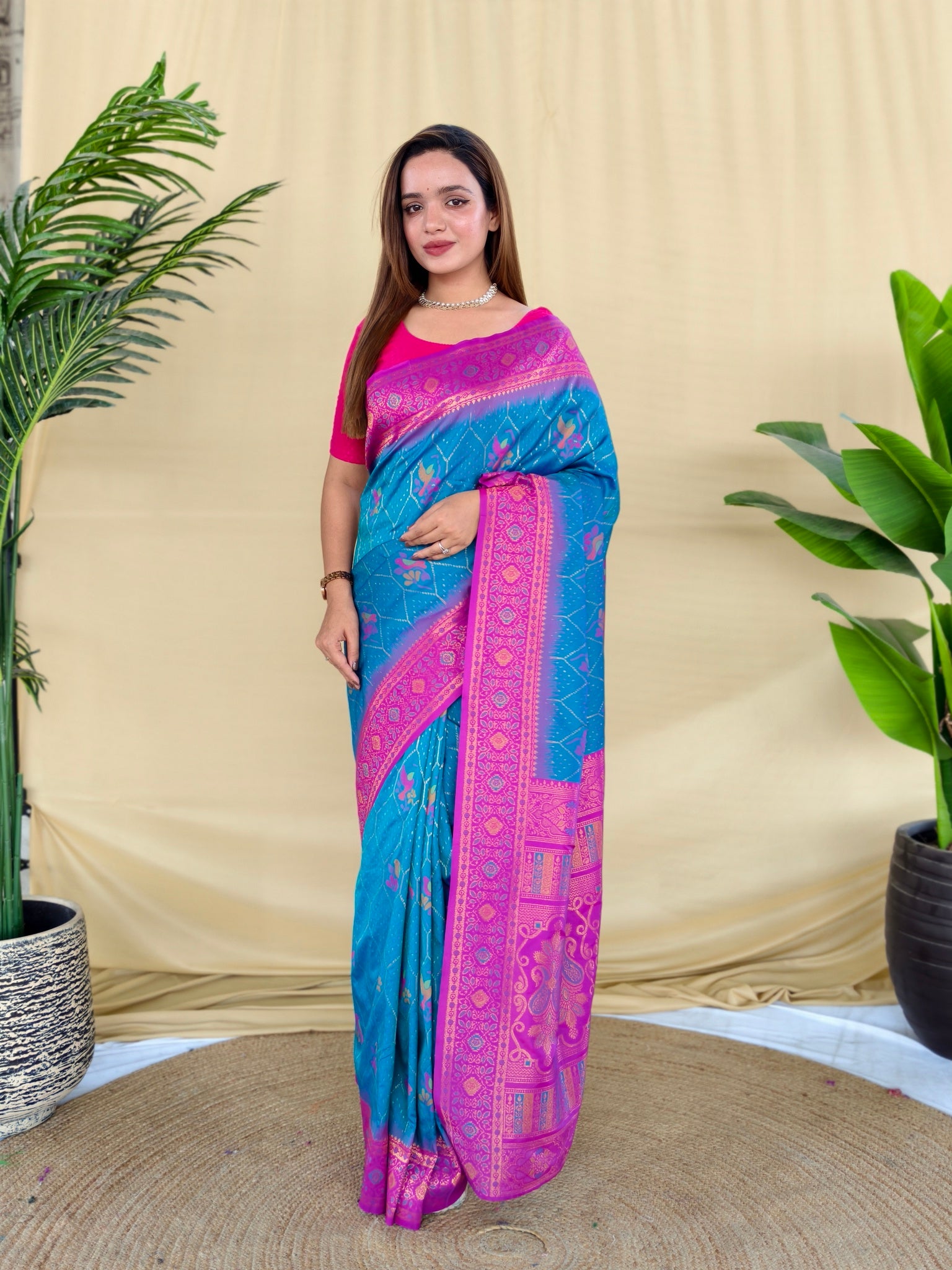 Mameraa Sarees Sky Silk Saree Featuring Elegant Traditional Motifs All Over The Saree With Contrast Blouse-Sky_Blue - Dista