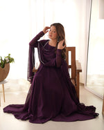 Thumbnail for Lorenvalley Fashion Wine Georgette Anarkali Gown Dupatta Set With Pant Ready to Wear - Wine - Distacart