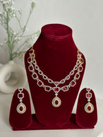 Thumbnail for Red American Diamond Two Layer Elegent Necklace Set With Earrings By House of Ree - Distacart