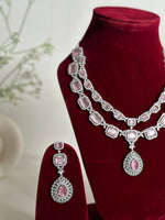Thumbnail for Baby Pink American Diamond Two Layer Elegent Necklace Set With Earrings By House of Ree - Distacart