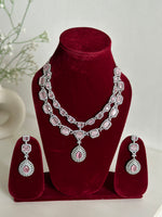 Thumbnail for Baby Pink American Diamond Two Layer Elegent Necklace Set With Earrings By House of Ree - Distacart