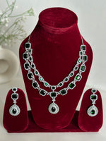 Thumbnail for Green American Diamond Two Layer Elegent Necklace Set With Earrings By House of Ree