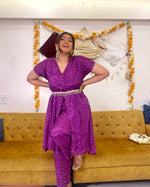 Thumbnail for trueBrowns Purple Bandhani Printed Silk Drop Shoulder Kurta Pant Set - Distacart