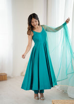 Thumbnail for Evanik Rama Pure Romansilk Chanderi Plain Fully Flair Anarkali Suit - Distacart