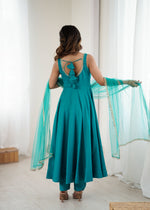 Thumbnail for Evanik Rama Pure Romansilk Chanderi Plain Fully Flair Anarkali Suit - Distacart