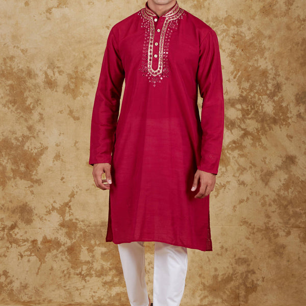 Bluesaanchi Men's Mirror Magic Red Kurta Set - Distacart