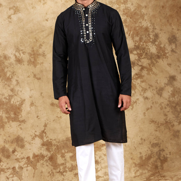 Bluesaanchi Men's Mirror Magic Black Kurta Set - Distacart