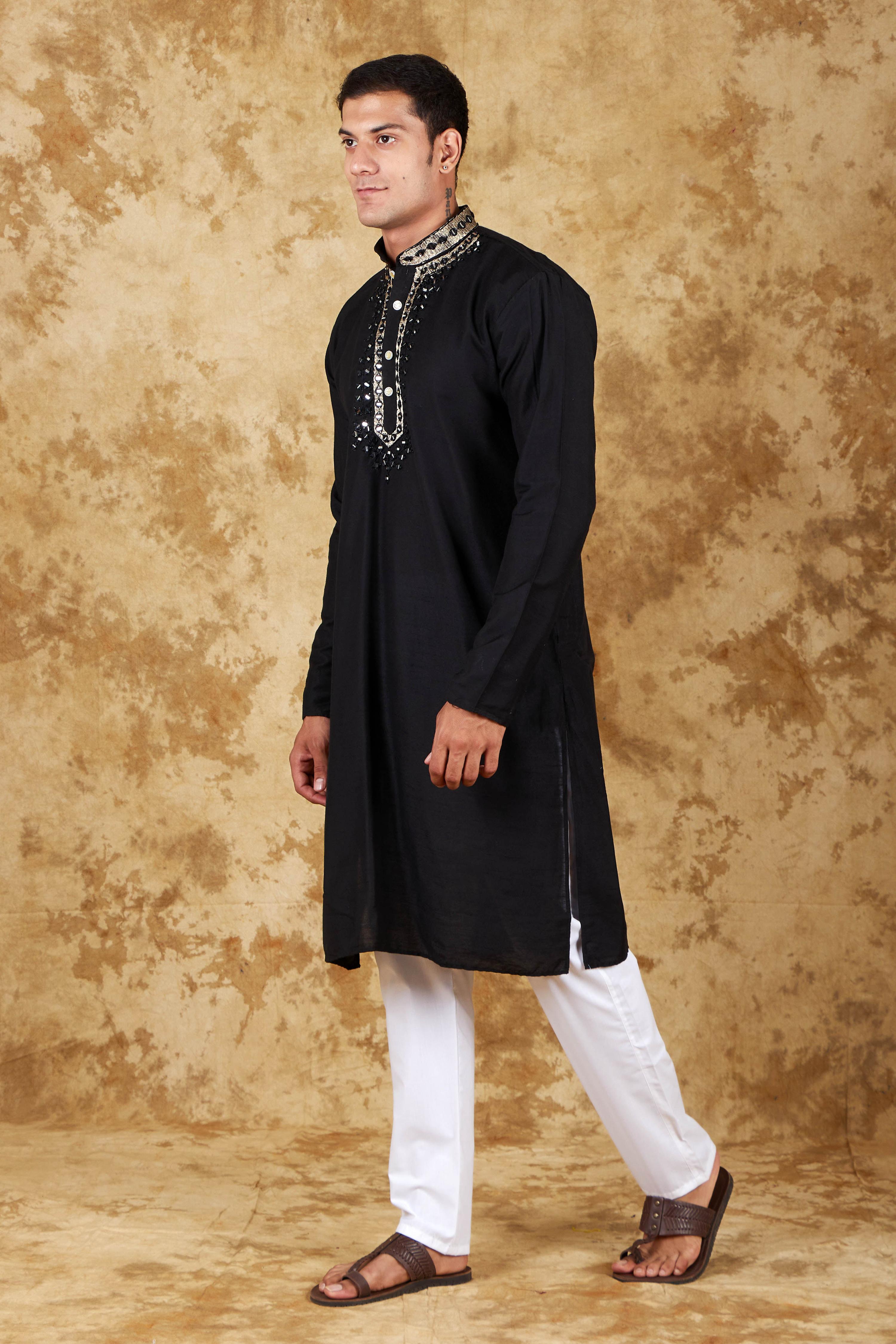 Bluesaanchi Men's Mirror Magic Black Kurta Set - Distacart