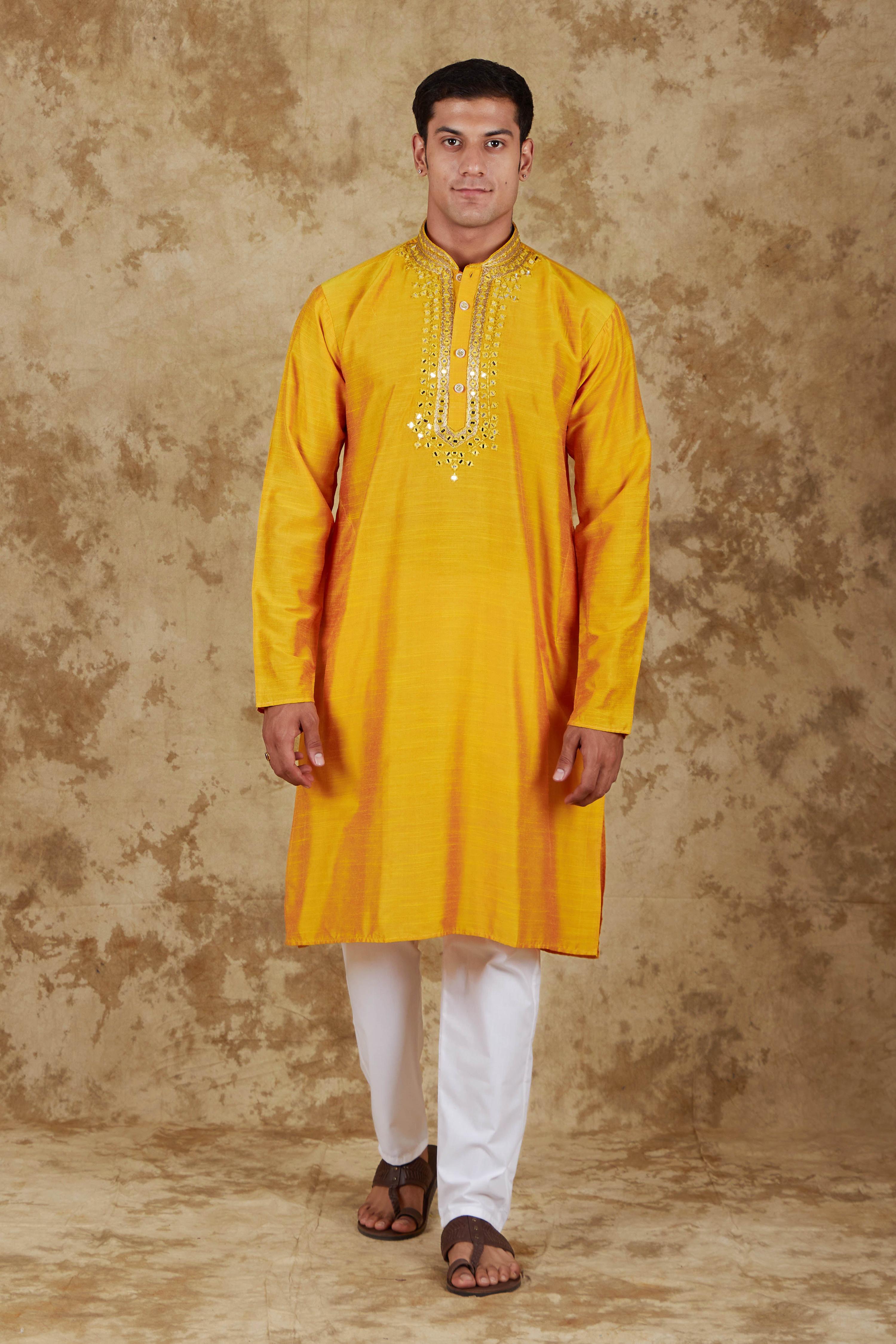 Bluesaanchi Men's Mirror Magic Yellow Kurta Set - Distacart